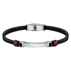 Bandy Bracelet Silver Black Stainless Steel Leather