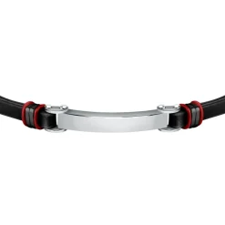 Bandy Bracelet Silver Black Stainless Steel Leather