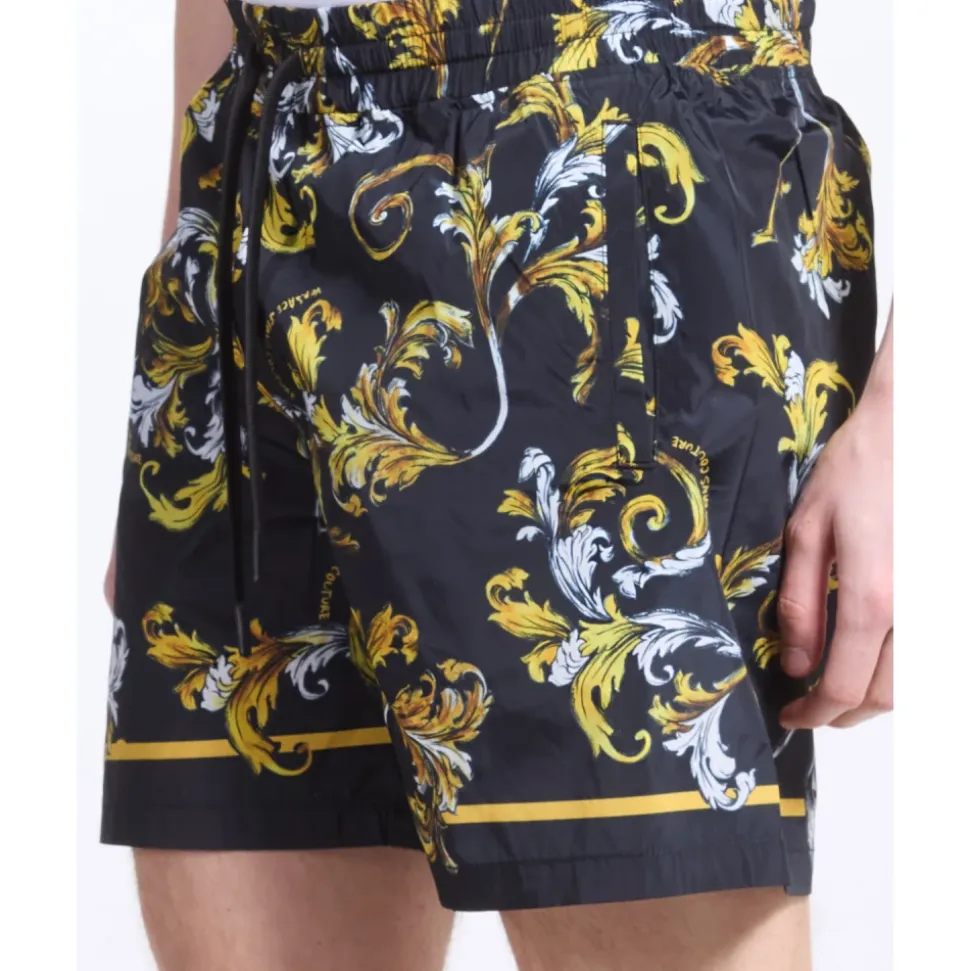 Barocco Print Elastic Waist Shorts