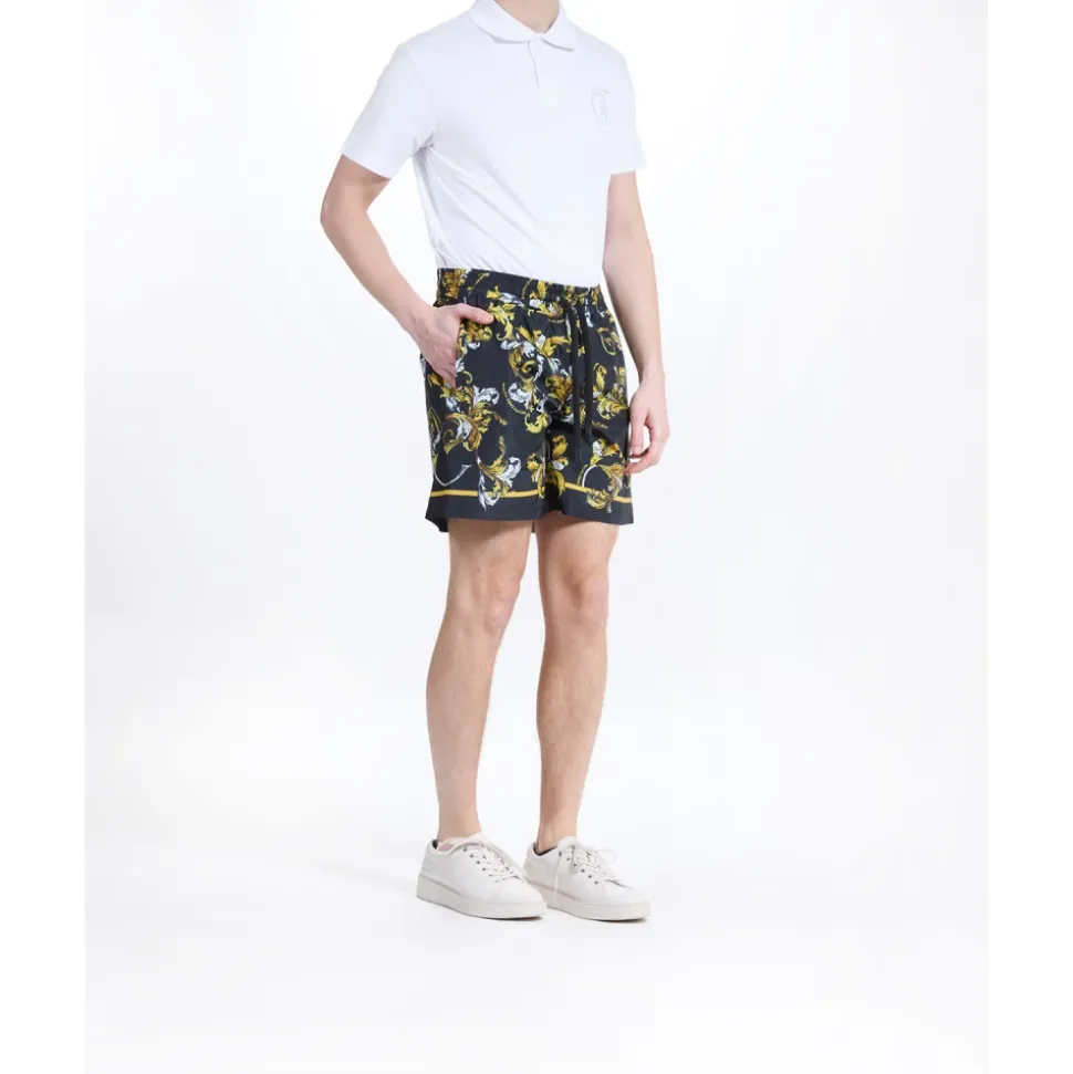 Barocco Print Elastic Waist Shorts