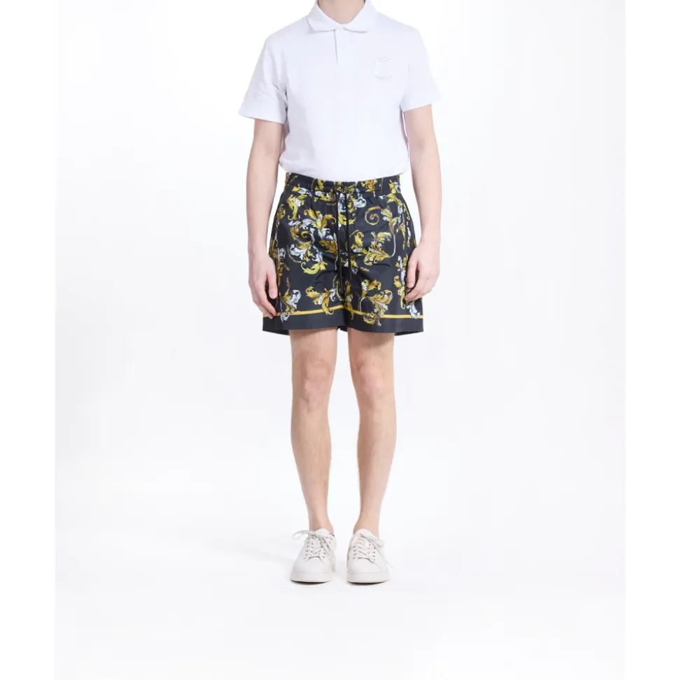 Barocco Print Elastic Waist Shorts