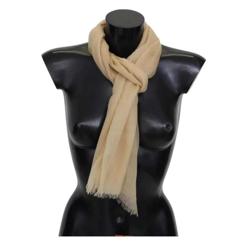 Beige Cashmere Shawl with Fringes