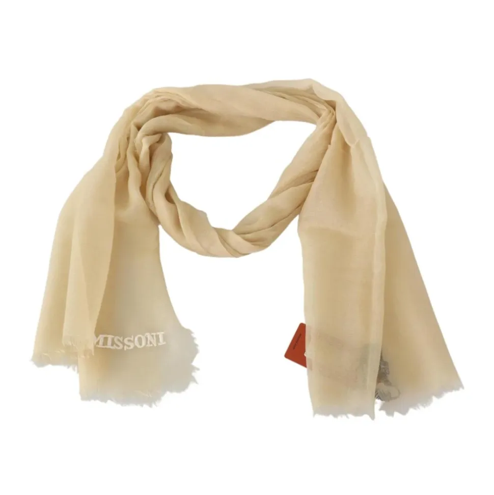 Beige Cashmere Shawl with Fringes