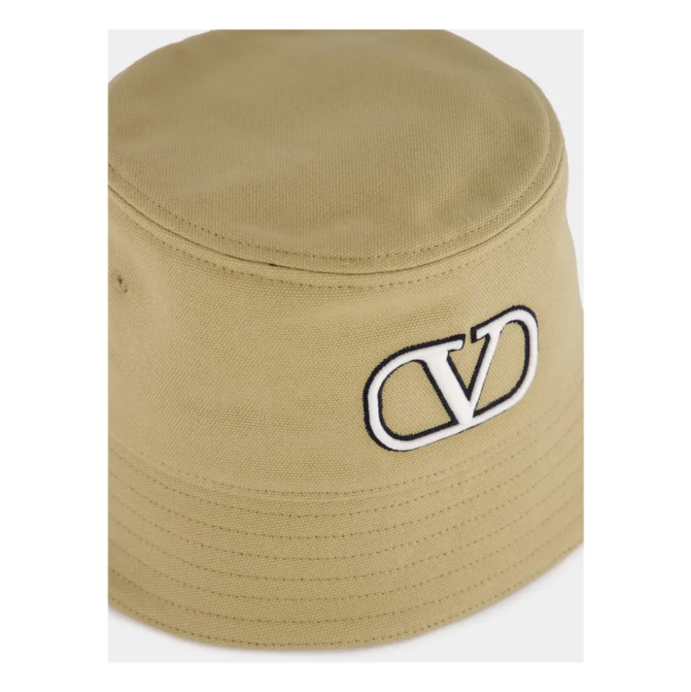 Beige Cotton VLogo Bucket Hat