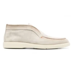 Beige Leather Boots with Tonal Stitching