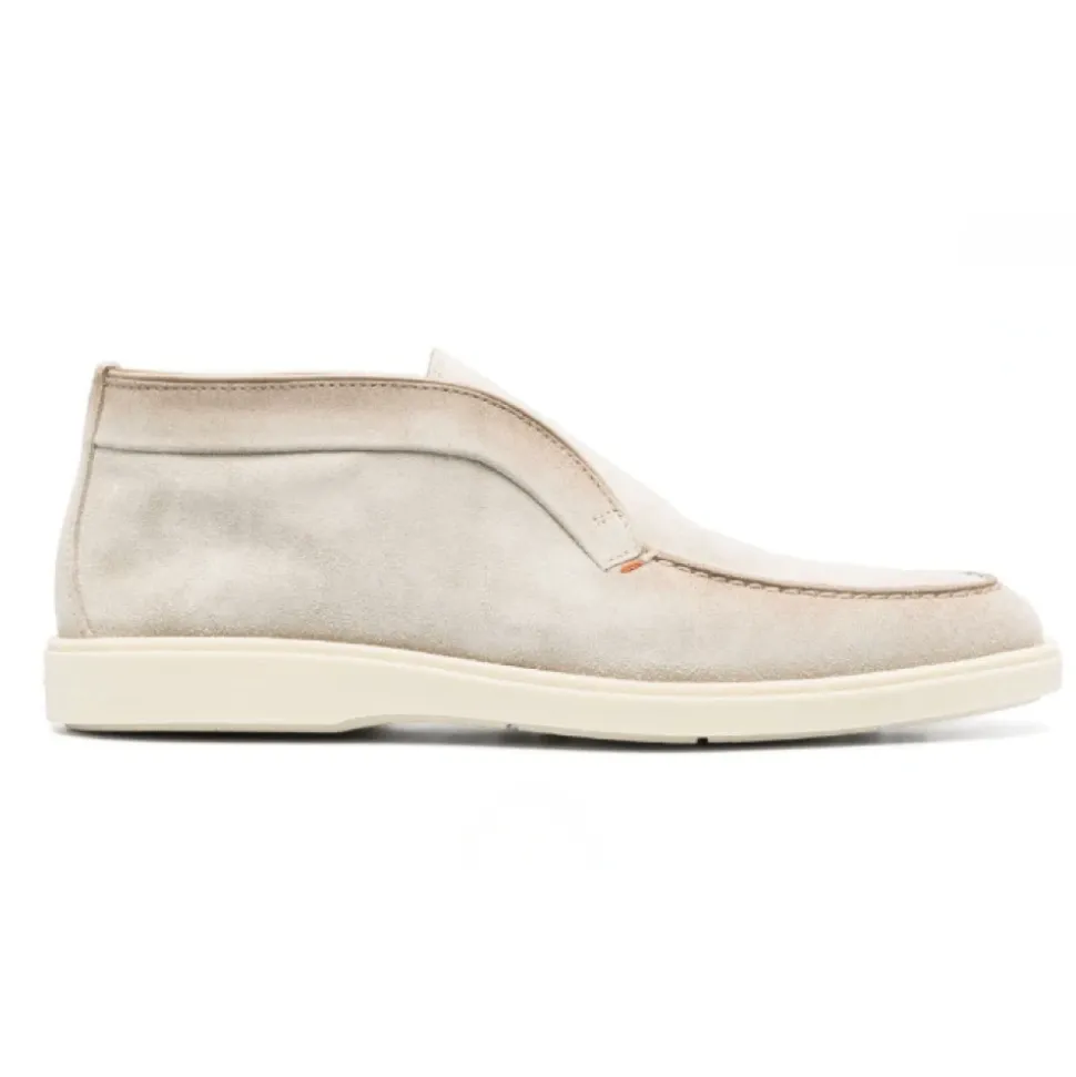 Beige Leather Boots with Tonal Stitching