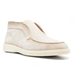 Beige Leather Boots with Tonal Stitching