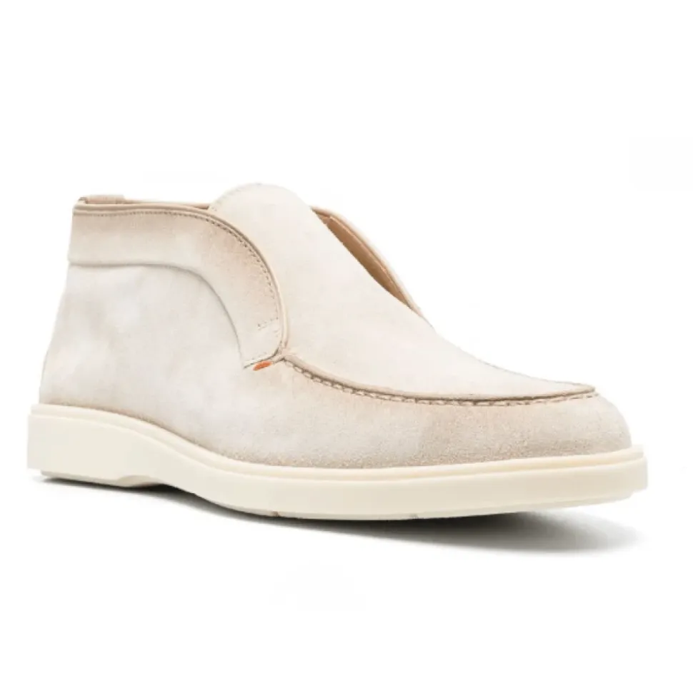 Beige Leather Boots with Tonal Stitching