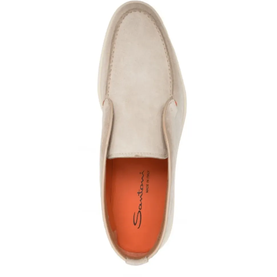 Beige Leather Boots with Tonal Stitching
