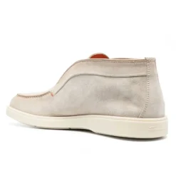 Beige Leather Boots with Tonal Stitching