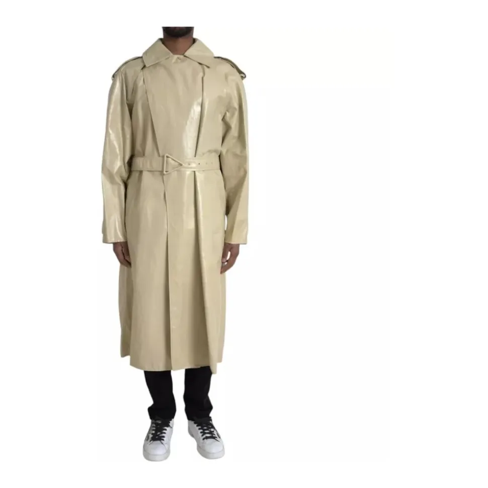 Beige Leather Trench Coat Jacket