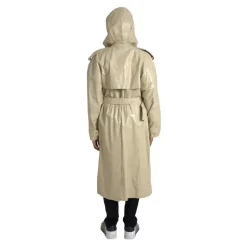Beige Leather Trench Coat Jacket