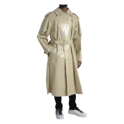Beige Leather Trench Coat Jacket