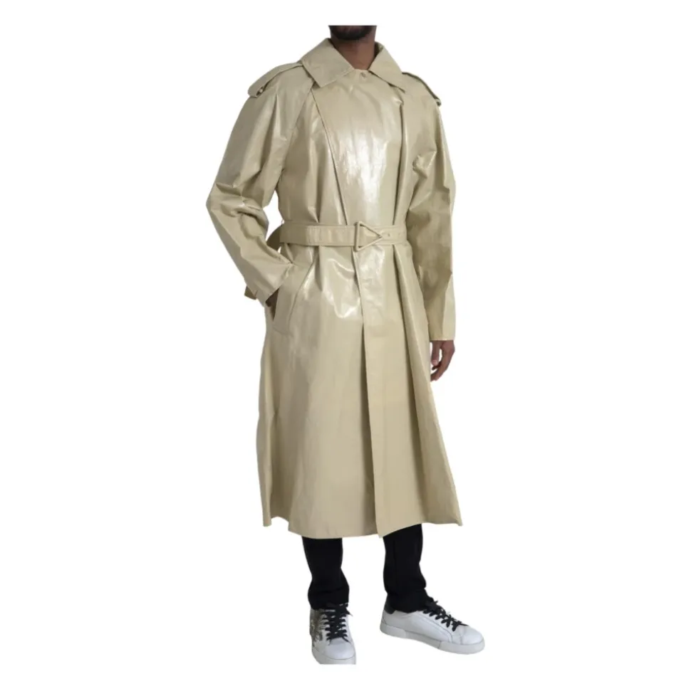 Beige Leather Trench Coat Jacket