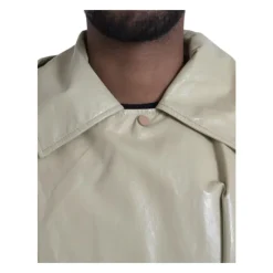 Beige Leather Trench Coat Jacket