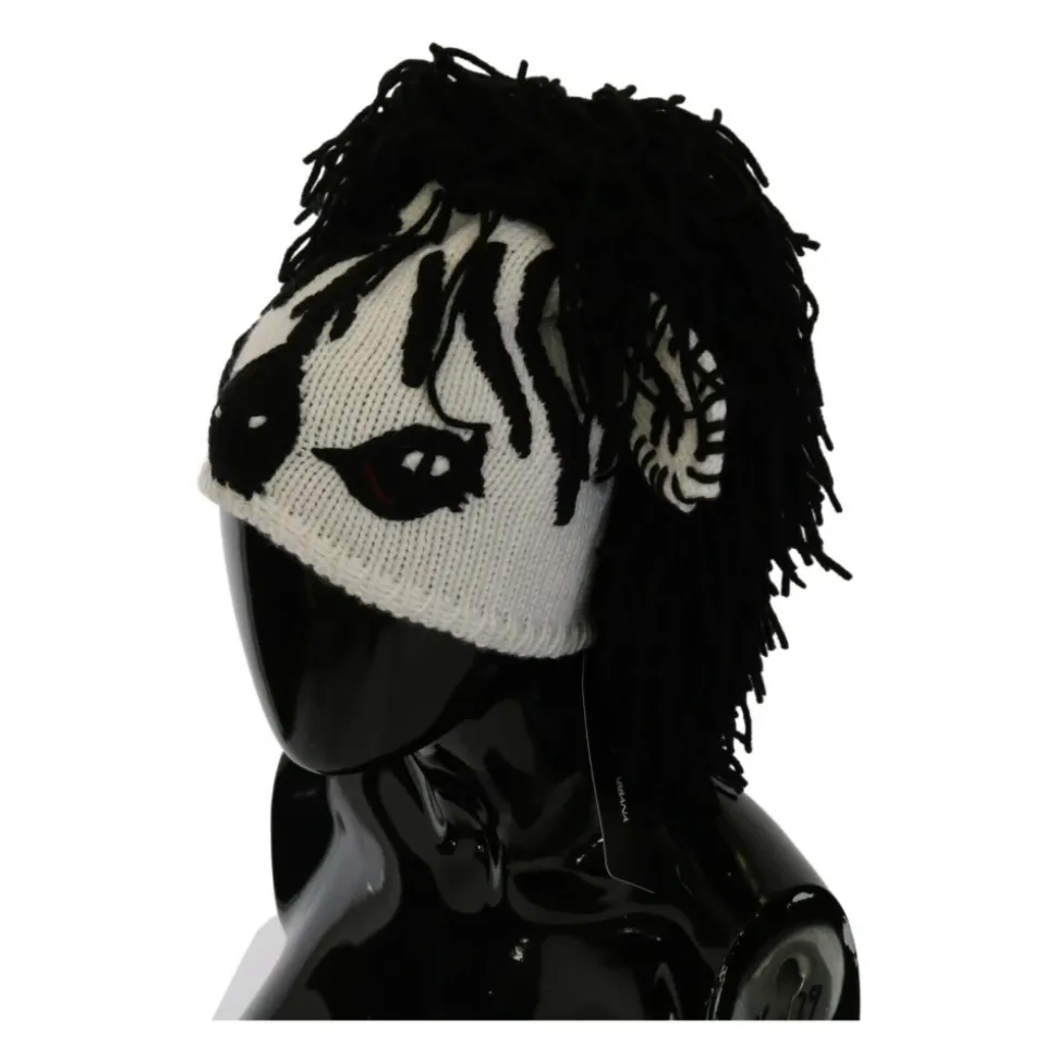 Black and White Knitted Cashmere Beanie