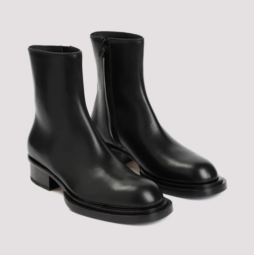 Black Ankle Boots Round Toe Zipper