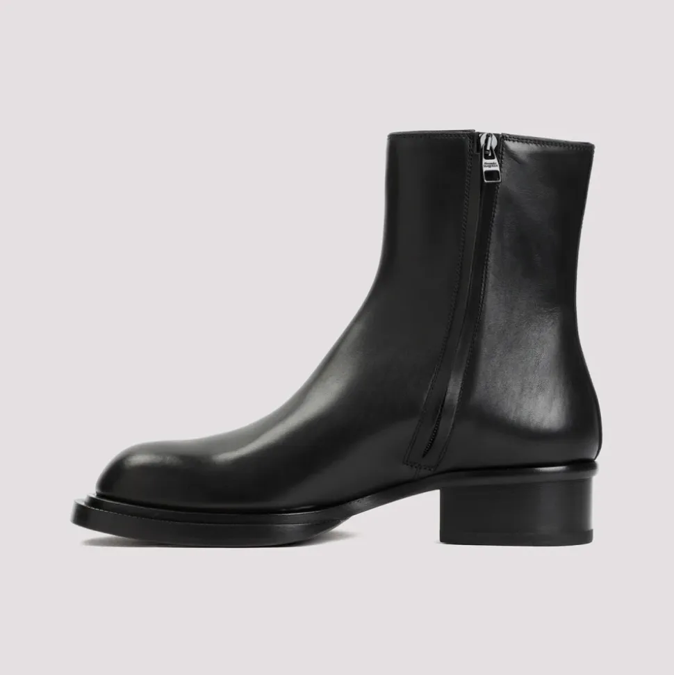 Black Ankle Boots Round Toe Zipper