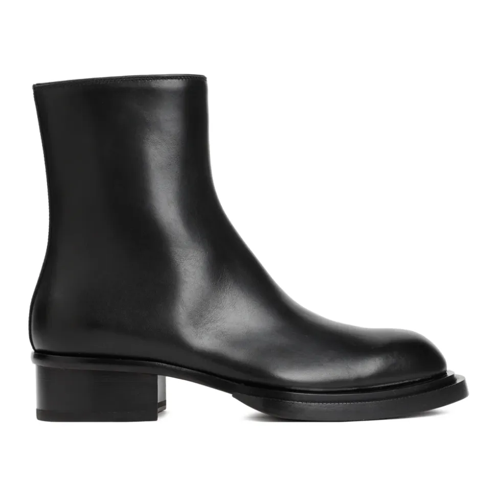 Black Ankle Boots Round Toe Zipper