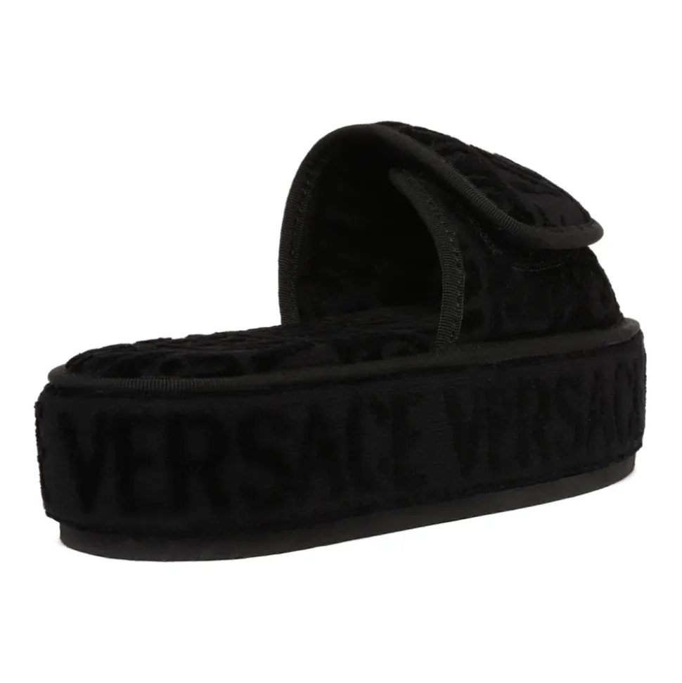 Black Baroque Slides with Medusa Emblem