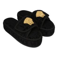 Black Baroque Slides with Medusa Emblem
