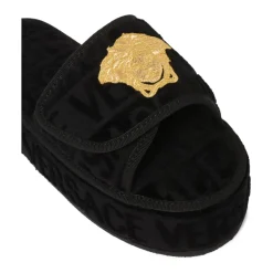 Black Baroque Slides with Medusa Emblem