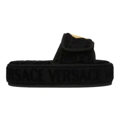 Black Baroque Slides with Medusa Emblem