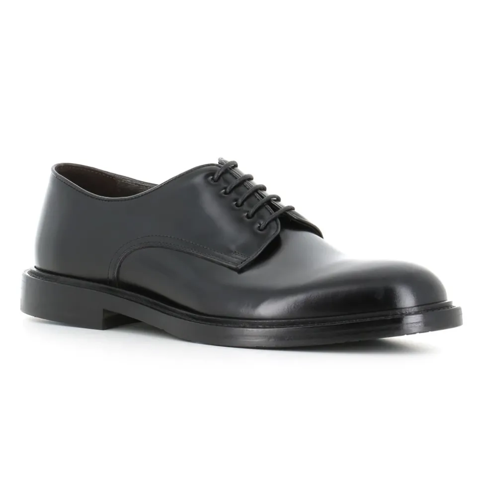 Black Brushed Leather Derby Shoes
