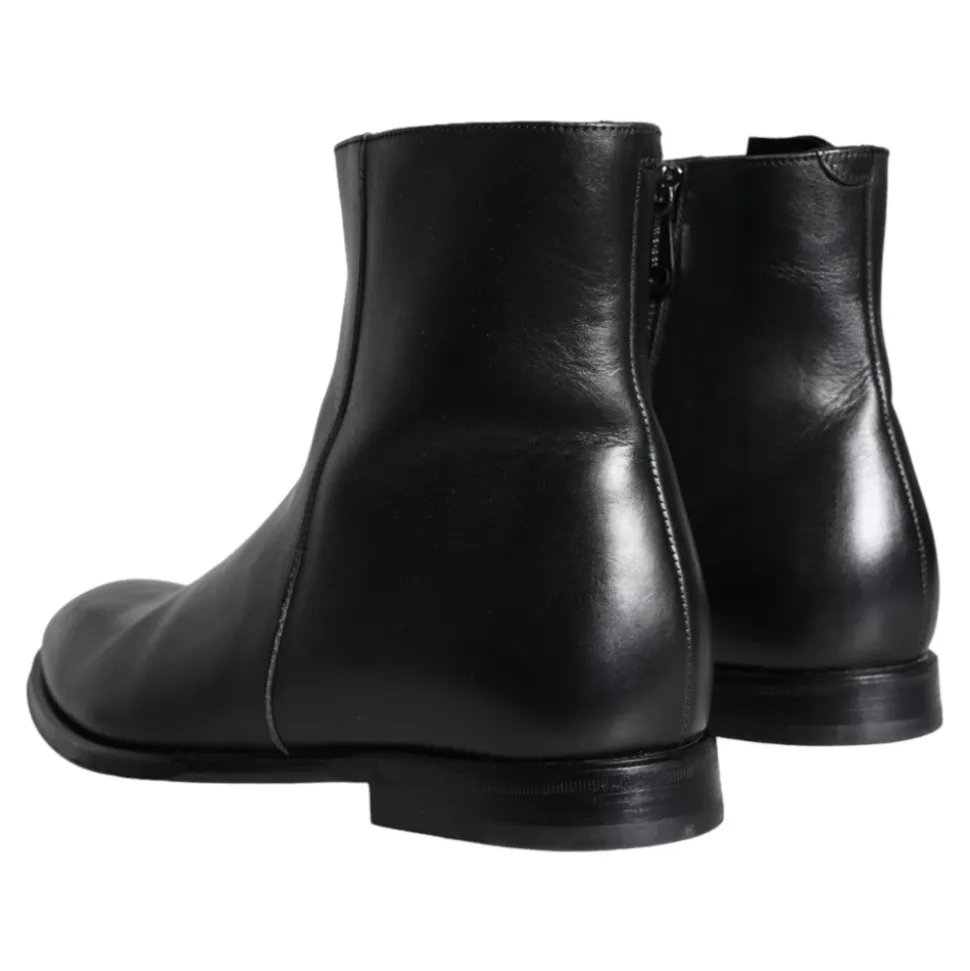 Black Calf Leather Men's Boots Shoes