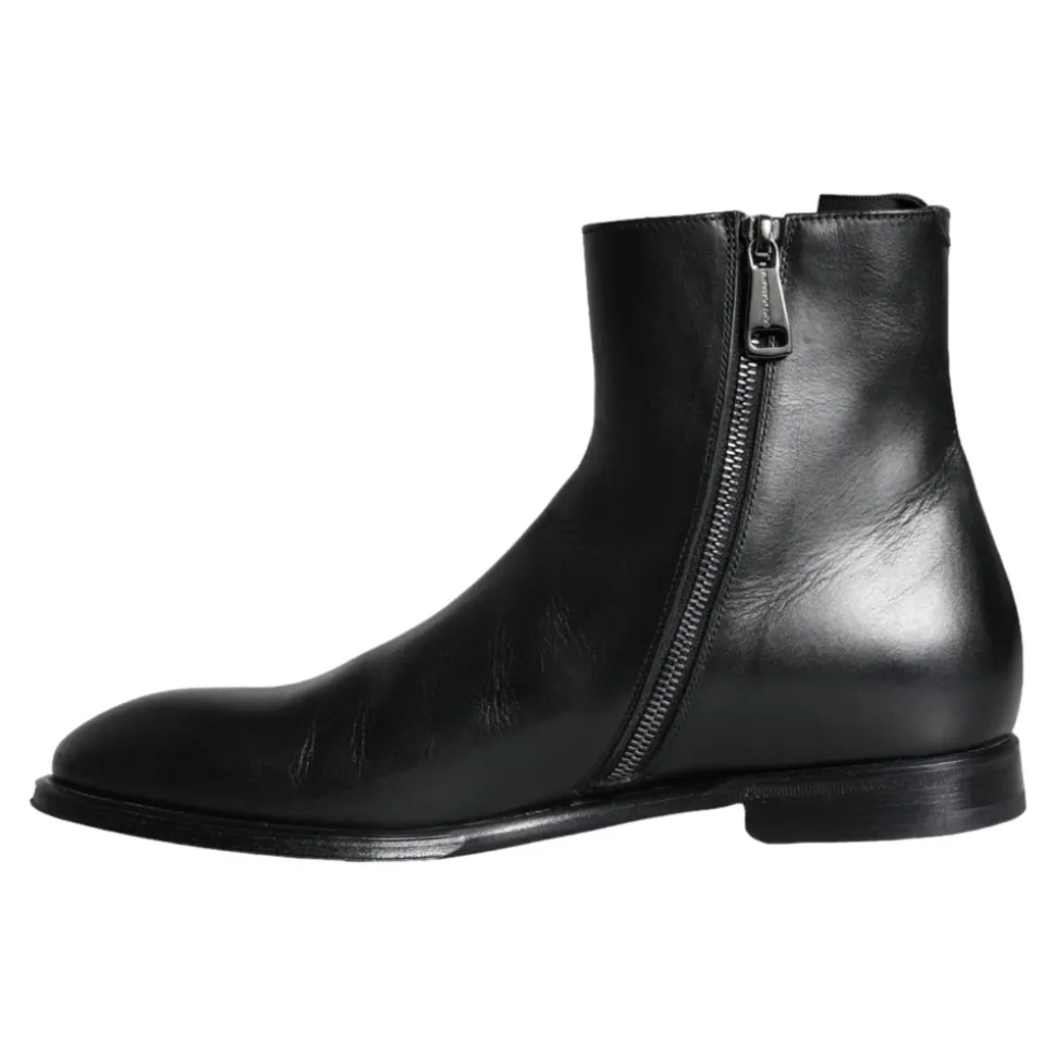 Black Calf Leather Men's Boots Shoes