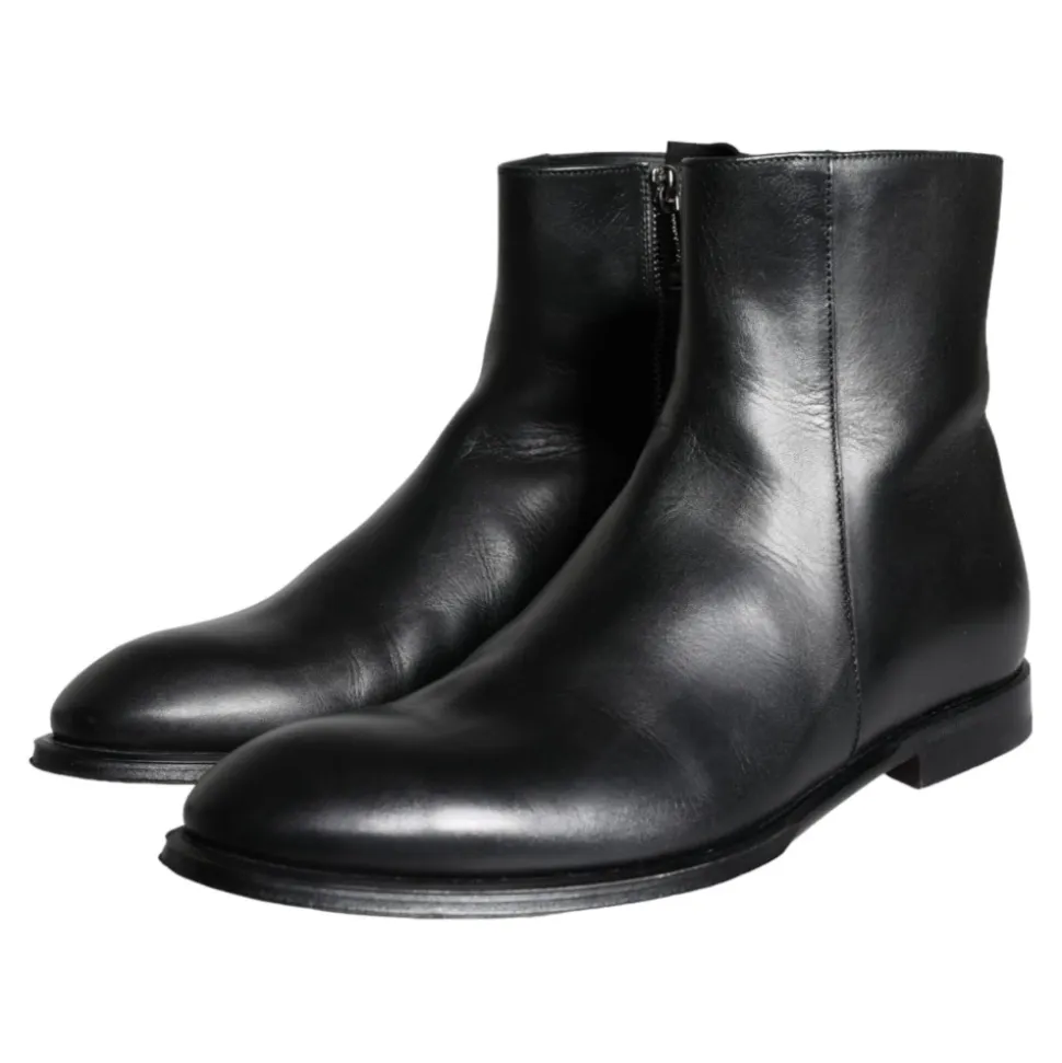 Black Calf Leather Men's Boots Shoes
