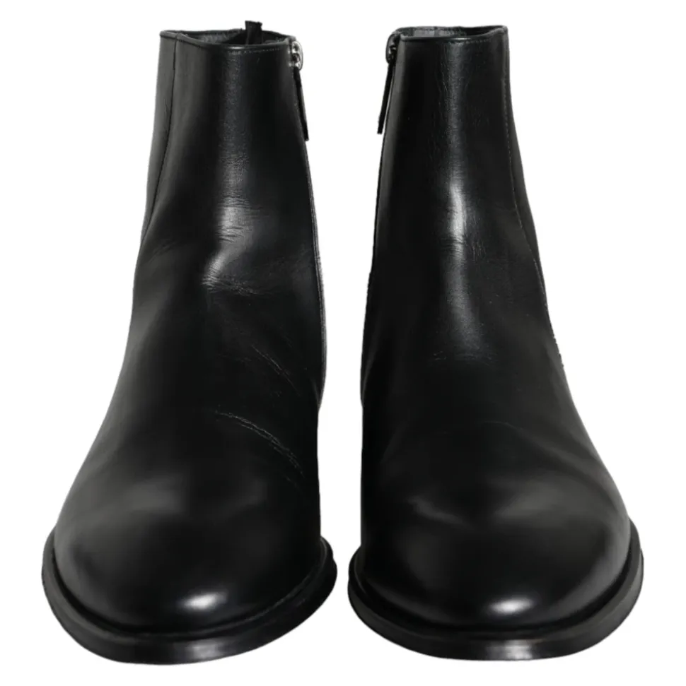 Black Calf Leather Men's Boots Shoes