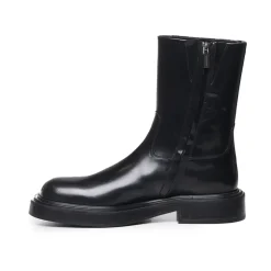 Black Calfskin Rubber Heel Boots