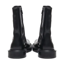Black Calfskin Rubber Heel Boots