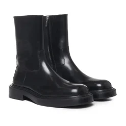 Black Calfskin Rubber Heel Boots