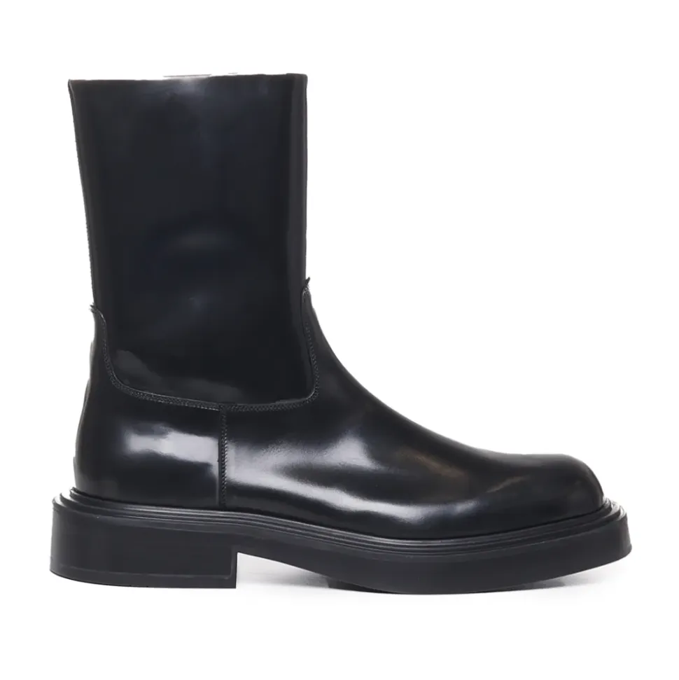 Black Calfskin Rubber Heel Boots