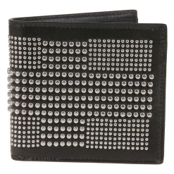 Black Calfskin Wallet with Stud Detail