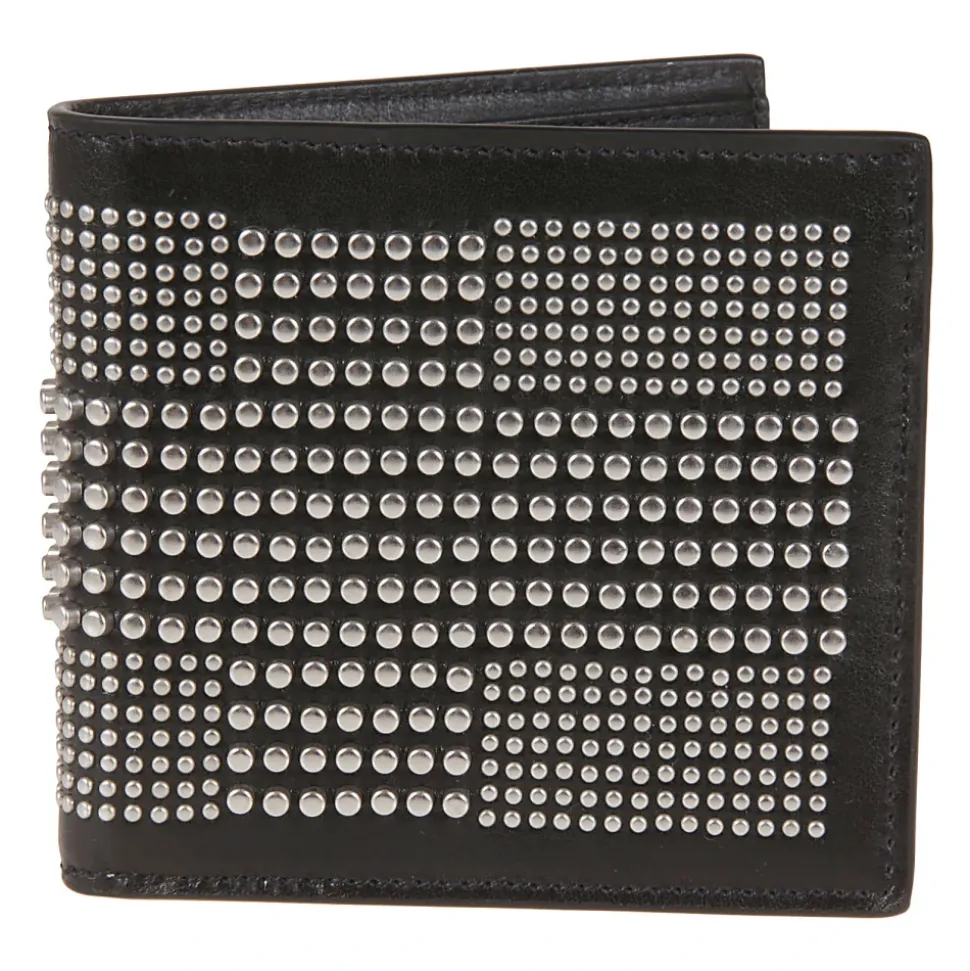Black Calfskin Wallet with Stud Detail