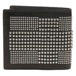 Black Calfskin Wallet with Stud Detail