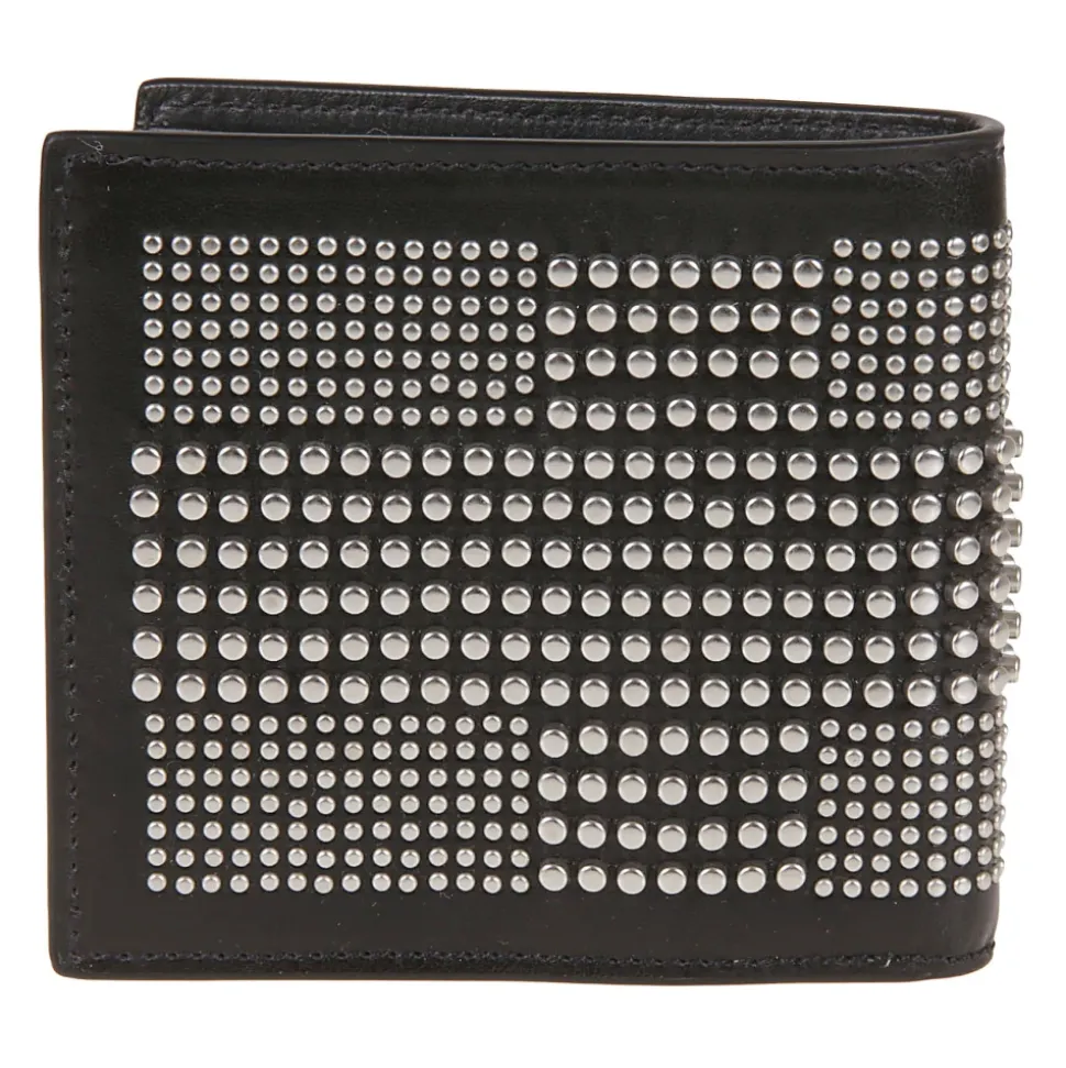 Black Calfskin Wallet with Stud Detail