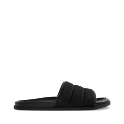 Black Canvas Open Toe Slide Sandals