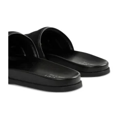 Black Canvas Open Toe Slide Sandals
