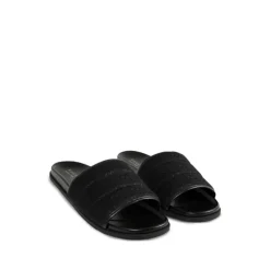 Black Canvas Open Toe Slide Sandals