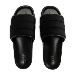 Black Canvas Open Toe Slide Sandals
