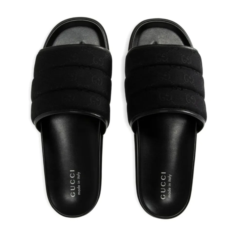 Black Canvas Open Toe Slide Sandals