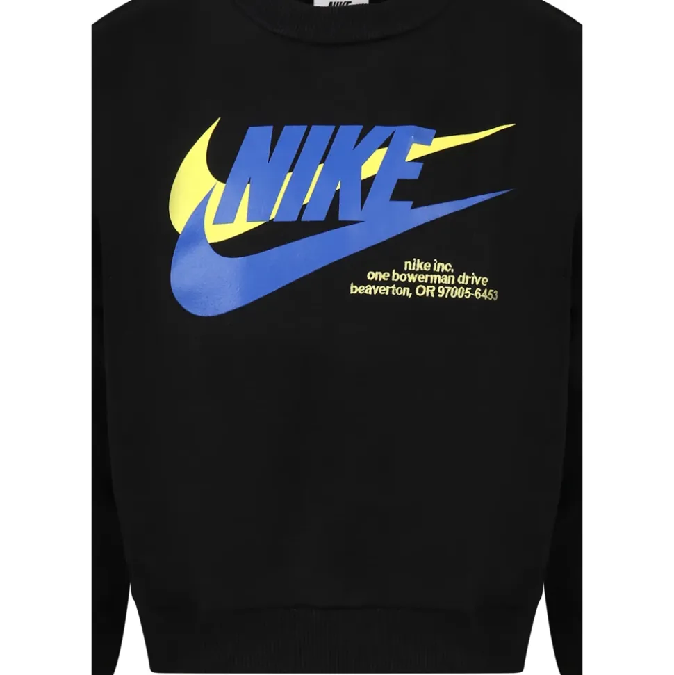 Black Cotton Fleece Sweatshirt with Logo
