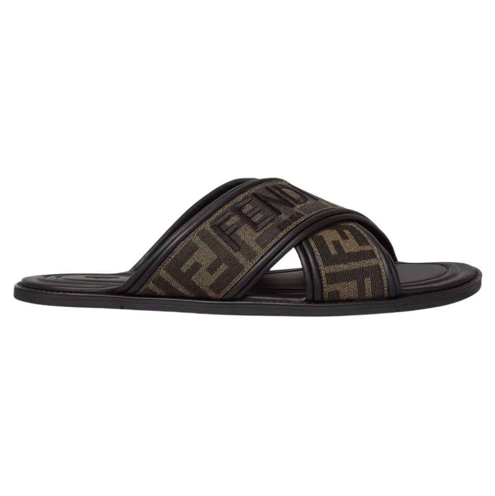 Black Crisscross Sandals with FF Motif
