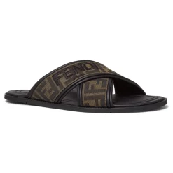Black Crisscross Sandals with FF Motif