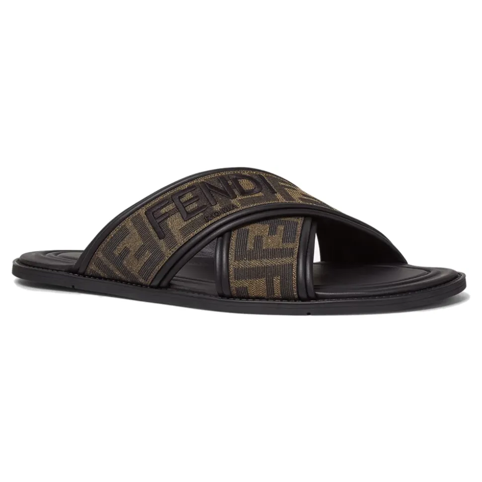 Black Crisscross Sandals with FF Motif