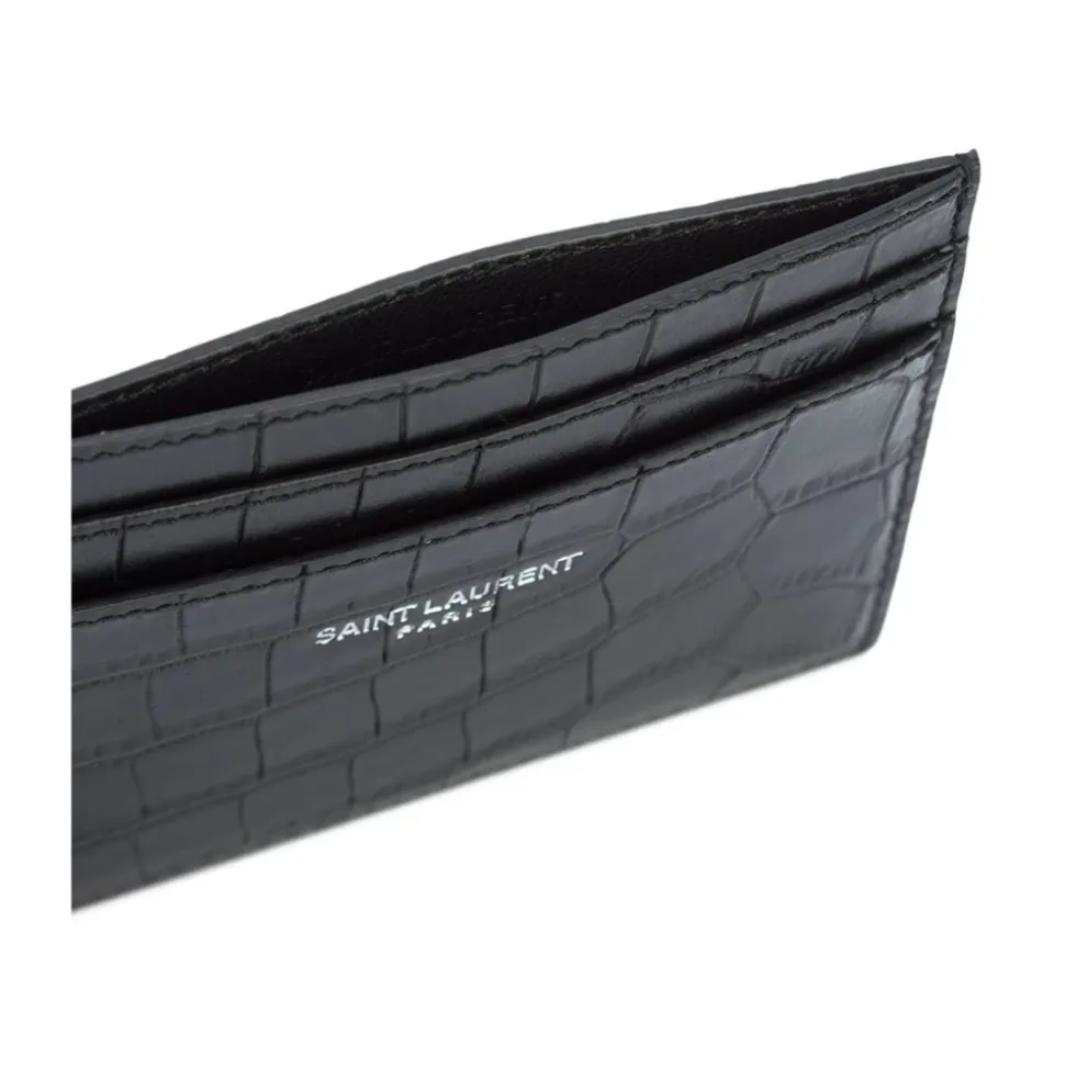 Black Crocodile Print Credit Card Wallet